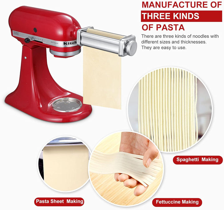 Pasta Maker Aufsatzset für KitchenAid Standmixer inklusive Nudelgitterrolle, Spaghettischneider, Nud