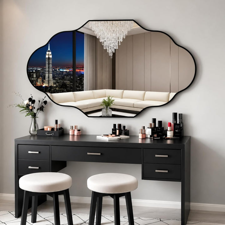 Clevich Spiegel Asymmetrisch 66x116cm Rahmen Alu, HD Glas Wandspiegel, Moderner Dekor-Spiegel, Schla