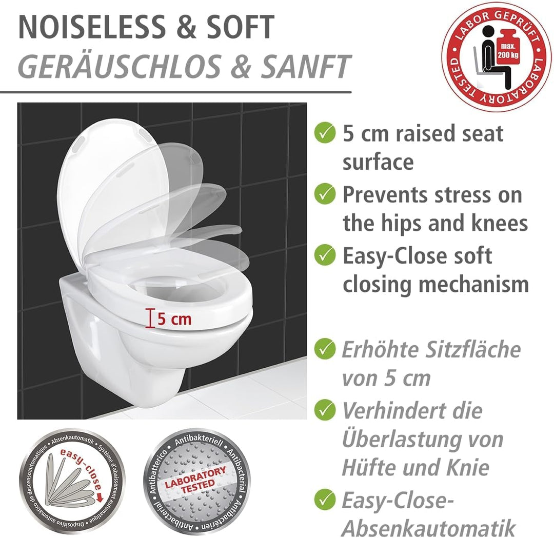 WENKO WC-Sitz Secura Comfort bis 200 kg Tragkraft, Hygiene-Toilettensitz mit 5 cm Sitzflächenerhöhun