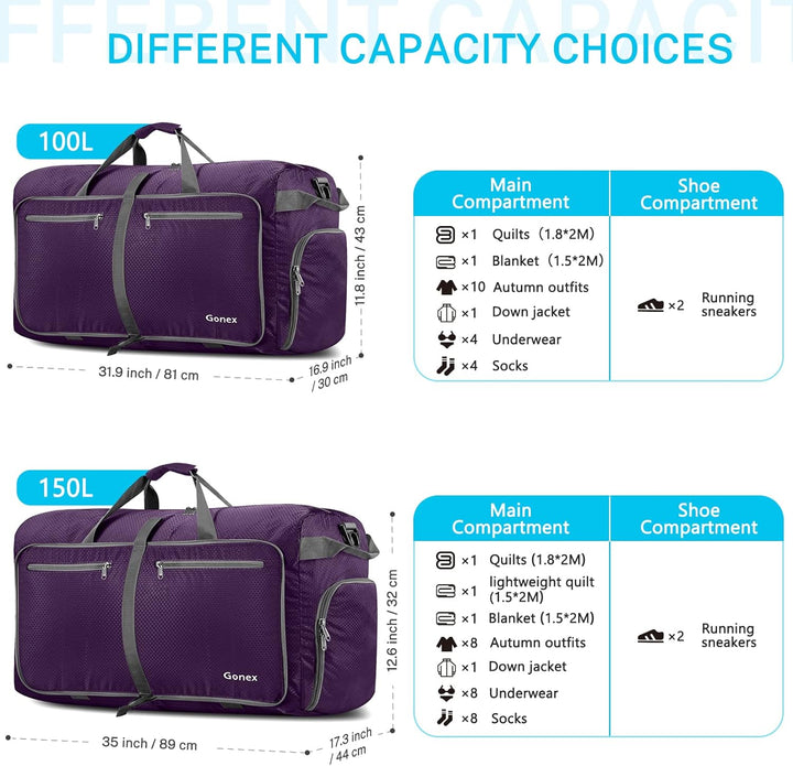 Gonex Faltbares Reisegepäck Leicht 40/60/80/100/150L Grosse Reisetasche Sporttasche für Reise Gym Ur