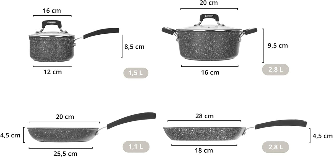 KASANOVA New Petra Dark Topf-Set – Töpfe und Pfannen für Induktion und Backofen bis 180°C, Antihaft-