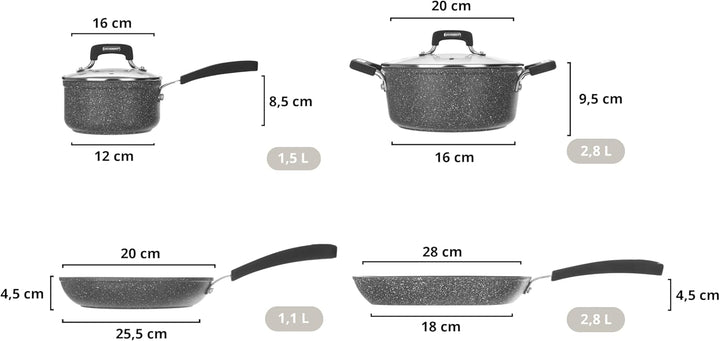 KASANOVA New Petra Dark Topf-Set – Töpfe und Pfannen für Induktion und Backofen bis 180°C, Antihaft-