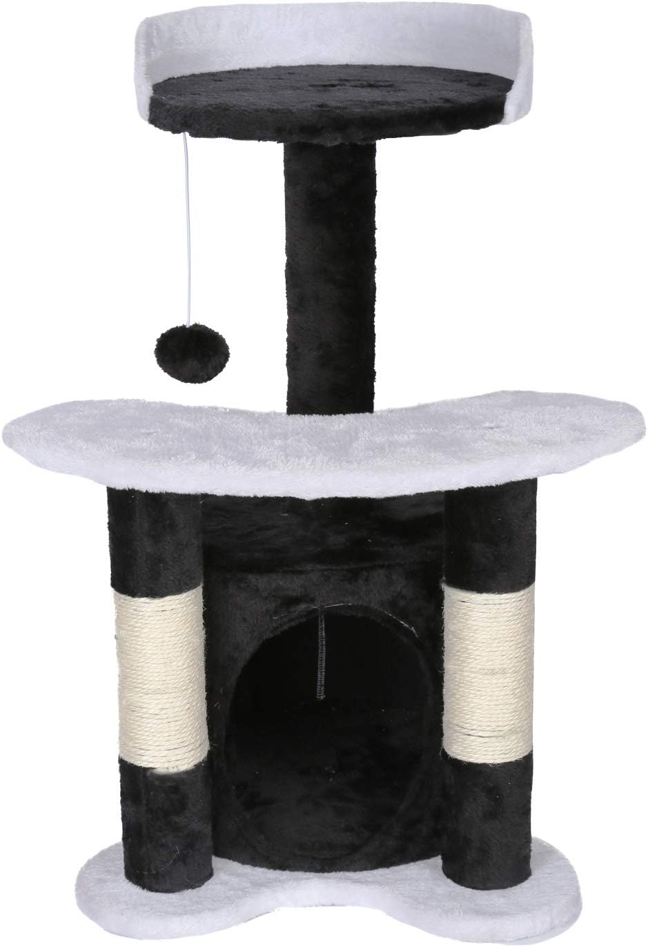 Wiltec Kratzbaum 67 cm hoch in Schwarz/Weiss, Katzenkratzbaum mit Sisal, Katzenbaum mit Plattform, K