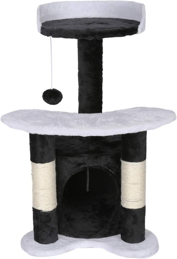 Wiltec Kratzbaum 67 cm hoch in Schwarz/Weiss, Katzenkratzbaum mit Sisal, Katzenbaum mit Plattform, K