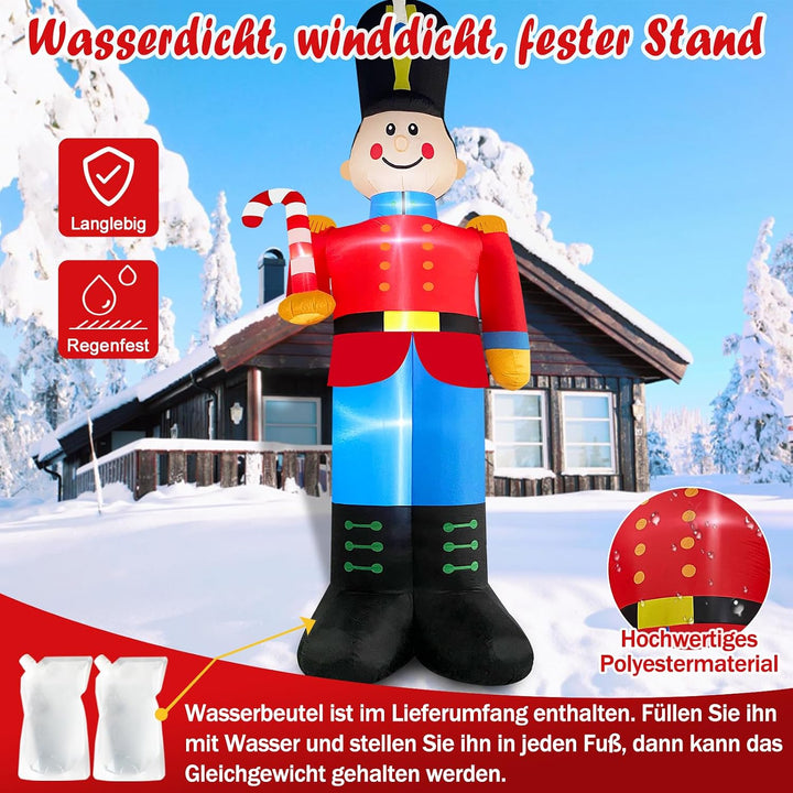 Danxilu 3,6m Aufblasbarer Nussknacker Soldat mit Zuckerstange Weihnachts Dekoration für Draussen Ein