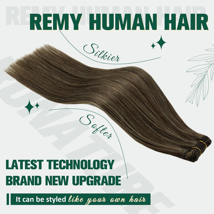 RUNATURE Extensions Echthaar Tressen Zum Einnähen Braun 35cm Haarverlängerung Glatt Weft Echte Haare