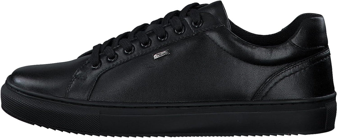 s.Oliver Herren Sneaker flach aus Leder Freizeit 44 EU Schwarz, 44 EU Schwarz