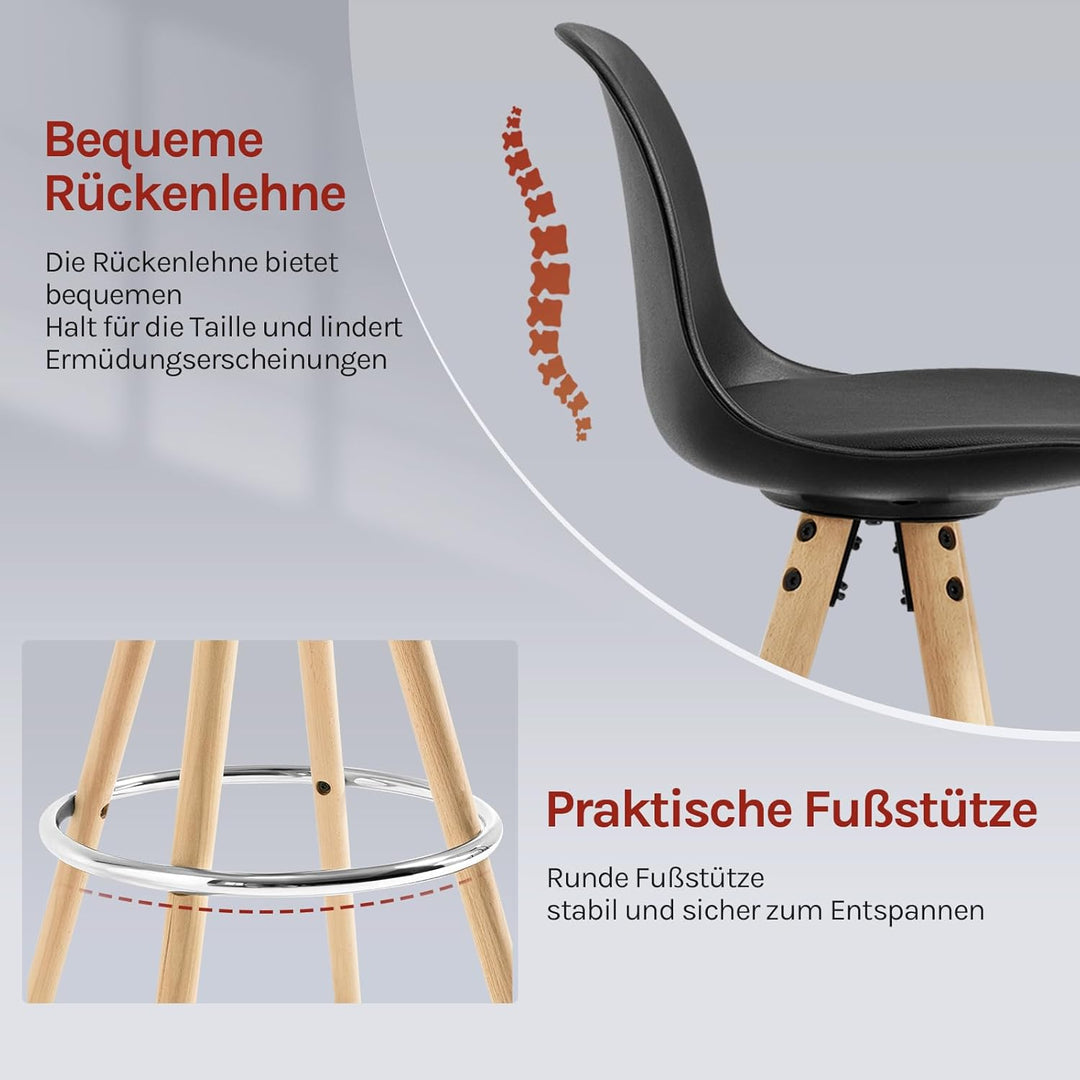 WOLTU Barhocker 2er Set Barstuhl aus Kunststoff Holzgestell mit Lehne + Fussstütze Design Stuhl Küch