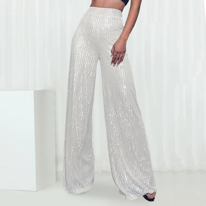 Generisch 2025, lässige Paillettenhose, glitzernde Pailletten, hohe Taille, weites Bein, Schlaghose,