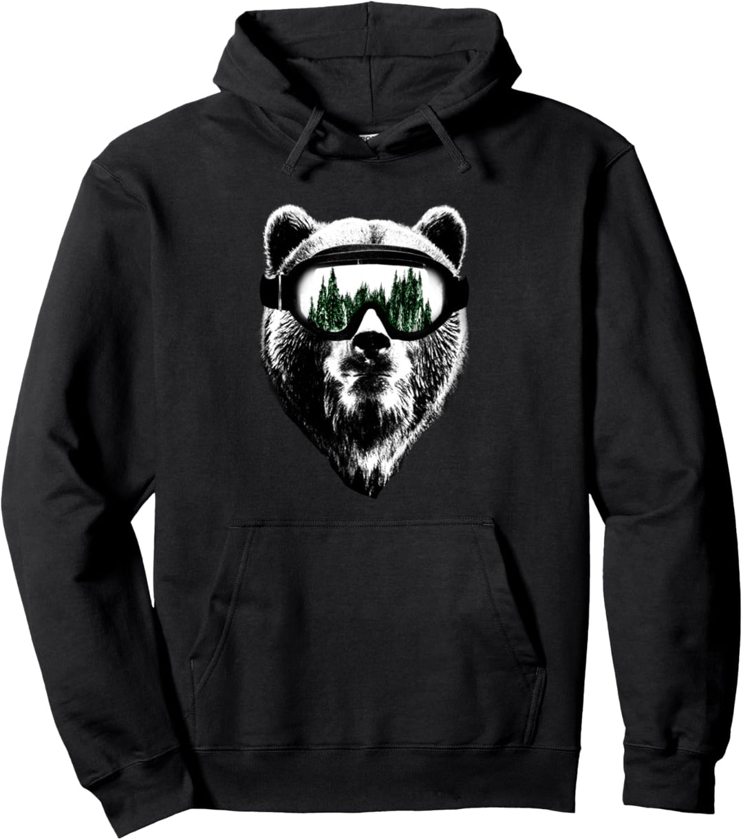 Bär mit Schnee Brille im Wald Geschenk Pullover Hoodie