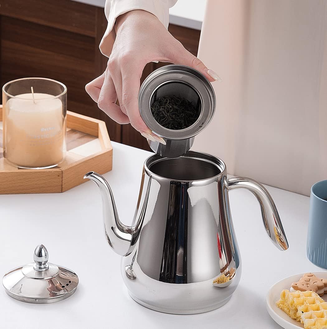 SANQIAHOME 1550ml Edelstahl-Teekanne mit herausnehmbarem Siebeinsatz, Qualitäts-Teekanne mit kleinem