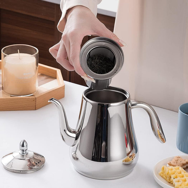 SANQIAHOME 1550ml Edelstahl-Teekanne mit herausnehmbarem Siebeinsatz, Qualitäts-Teekanne mit kleinem