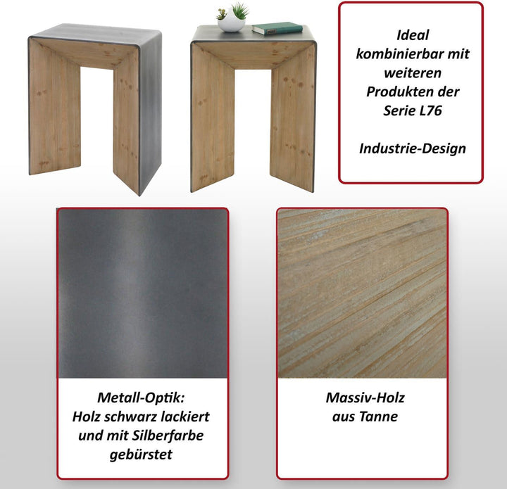 Konsolentisch HWC-L76, Telefontisch Beistelltisch Tisch, Industrial Massiv-Holz MVG, 80x60x40cm Natu
