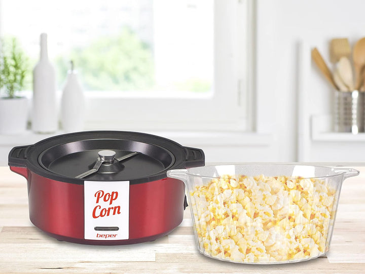 BEPER P101CUD050 Popcornmaschine, 700 W, Antihaftbeschichtung, Kochen mit Butter/Öl, drehbarer Schau