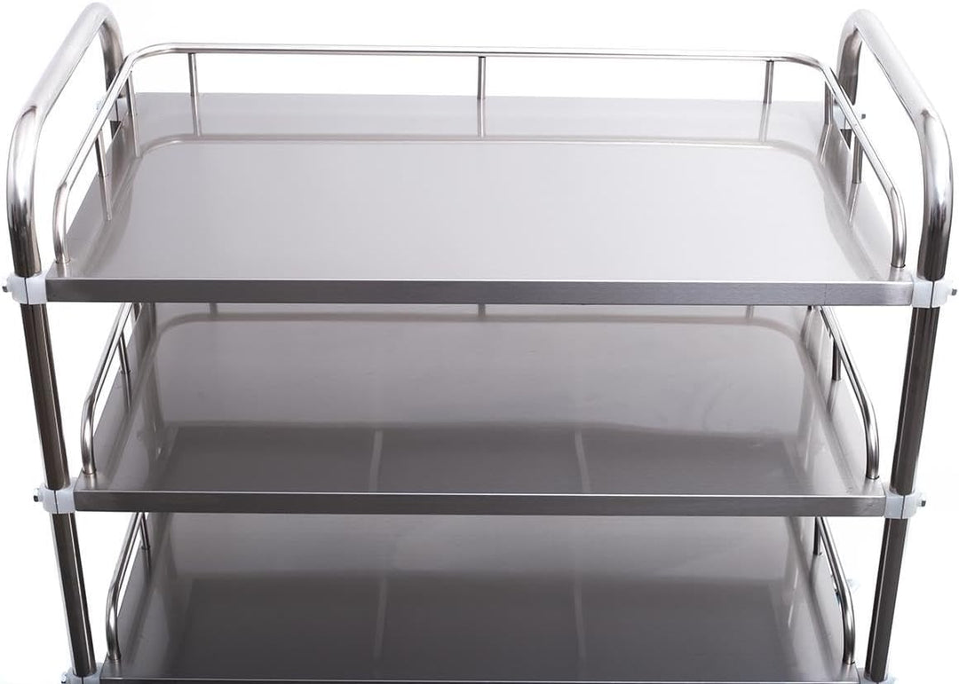Allpax Labor-Rollwagen aus Edelstahl mit 3 Ablagen und Lenkrollen, 800 x 480 x 860 mm, ca. 135 kg Tr