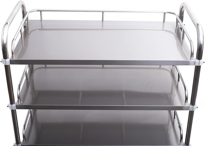 Allpax Labor-Rollwagen aus Edelstahl mit 3 Ablagen und Lenkrollen, 800 x 480 x 860 mm, ca. 135 kg Tr