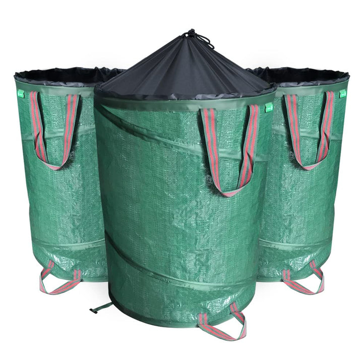 VOUNOT Pop Up Gartensack mit Griffen und Kordelzugverschluss 3er Set 100 L, Faltbarer Laubsack Selbs