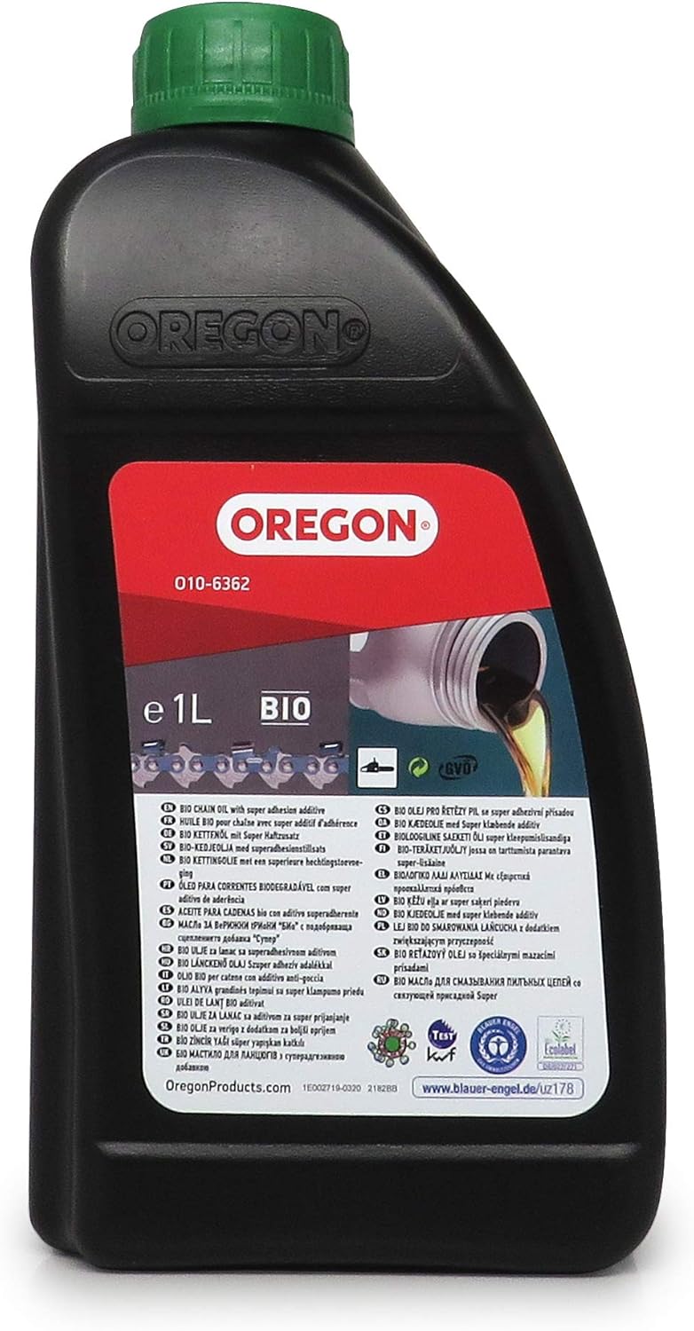 Oregon 3er-Pack Sägekette 3/8" LP für 20 cm Schiene und 1L Bio-Kettenöl - 33 Antriebsglieder, 1.3mm