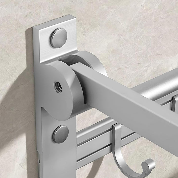Jahof Handtuchhalter Klappbar Silber 38 cm, Handtuchstange Aluminiumlegierung mit Haken, Handtuchreg