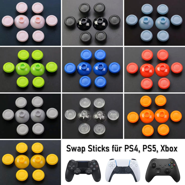 RetroRetter 8x Swap Sticks Set 6-10mm - Farbe: Schwarz, Cap Style wie Xbox - passend für PlayStation