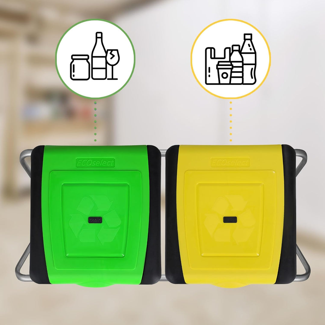 KOTARBAU® Müllsackständer Doppelt Müllbehälter 33 x 77 x 85 cm Grüner Gelber Sack Ständer Metall Pla