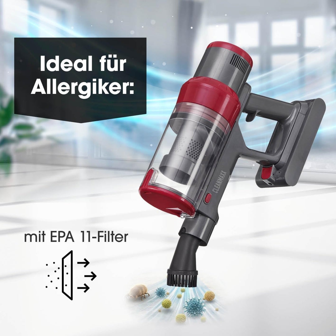 CLEANmaxx 2in1 Akku-Zyklon-Staubsauger | Kabelloser Hand- & Bodenstaubsauger mit starkem 22,2 V Li-I