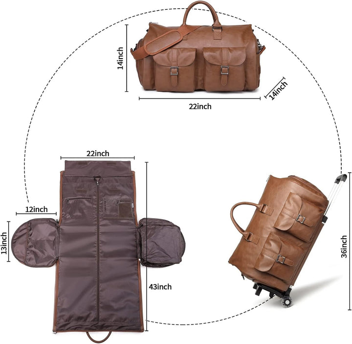 seyfocnia Kleidersack mit Rollen, Reise-Kleidersack mit Schuhfach, Rolltasche mit Rollen A4, Braun,