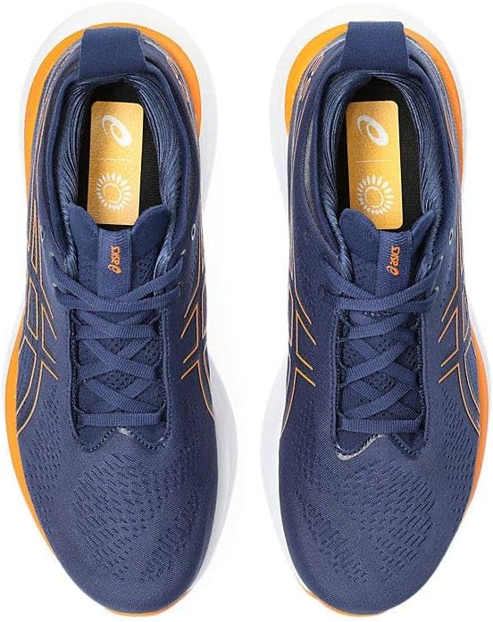 ASICS Nimbus 25 Strassenlaufschuhe für Männer Schwarz Silber 41.5 EU Deep Ocean Bright Orange, 41.5