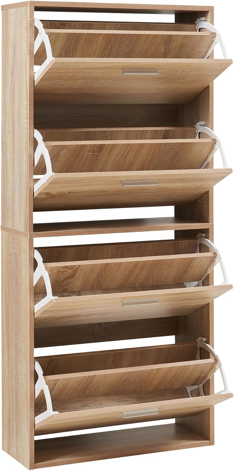 [en.casa] Schuhschrank Sykkylven Schuhkipper mit 4 Klappen Schuhkommode für 16 Paar Schuhe 134 x 60