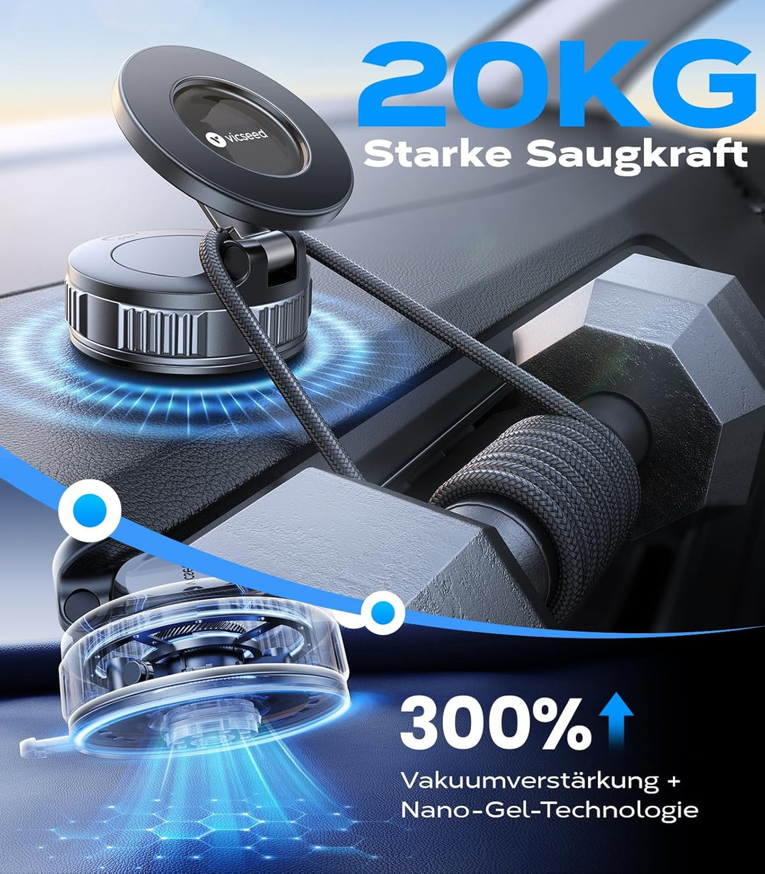 VICSEED 2025 Handyhalterung Auto Magnet für Magsafe Autohalterung [ Vakuum Saugnapf & N55 Magnets] 3