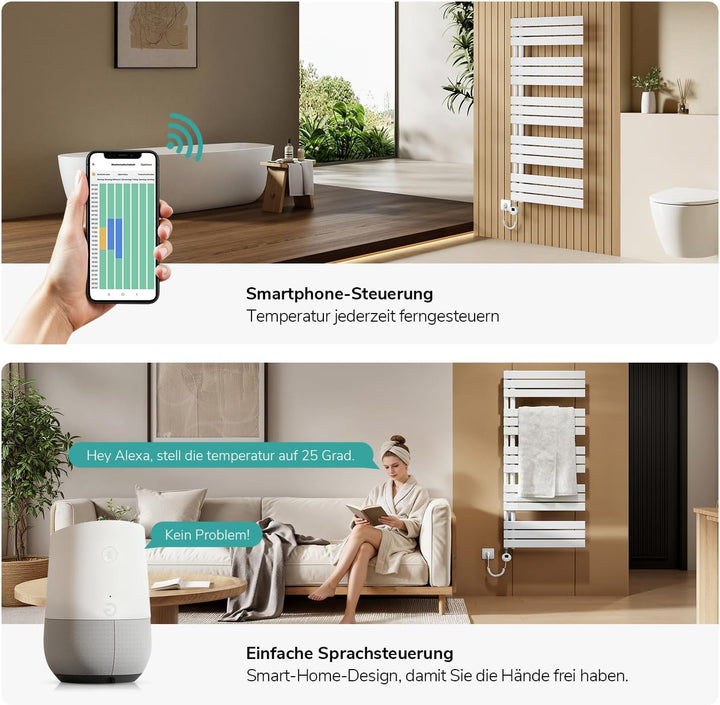 EMKE WiFi Handtuchheizkörper Elektrisch 1599x400 mm - Flach Badheizkörper Elektrisch, Elektrischer H