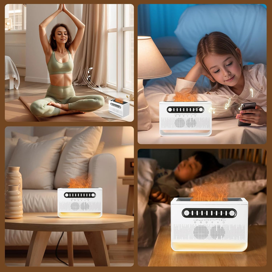 White Noise Machine, Luftbefeuchter Schlafzimmer,Flammen Aroma Diffuser mit weissem Rauschen und Far