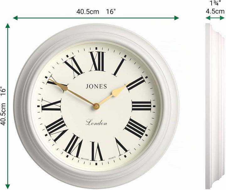 JONES CLOCKS® Supper Club wanduhr | Grosse Klassische runde Uhr | 40 cm | Sehr Blasses Grau | Römisc