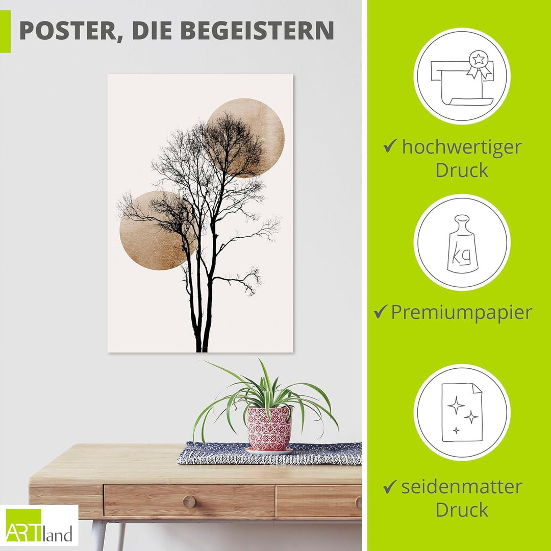 ARTland Poster Kunstdruck Wandposter Bild ohne Rahmen 60x90 cm Hochformat Minimalismus Sonne Mond Ba