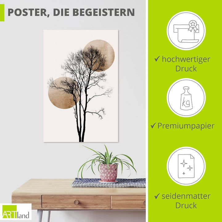ARTland Poster Kunstdruck Wandposter Bild ohne Rahmen 60x90 cm Hochformat Minimalismus Sonne Mond Ba