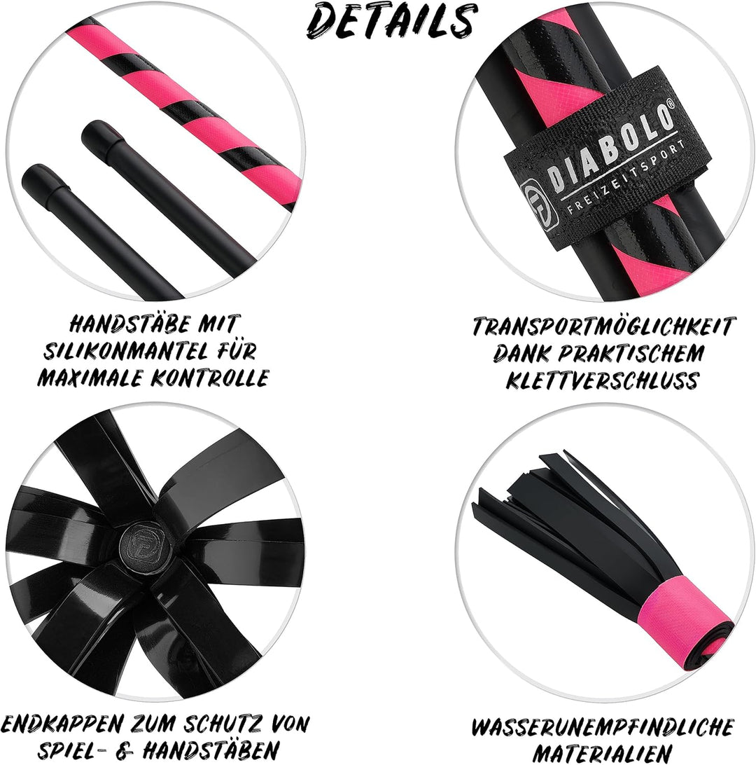 Diabolo Freizeitsport Flowerstick Basic (pink) - UV reaktiver Flower Stick mit 2 Glasfaser Handstäbe