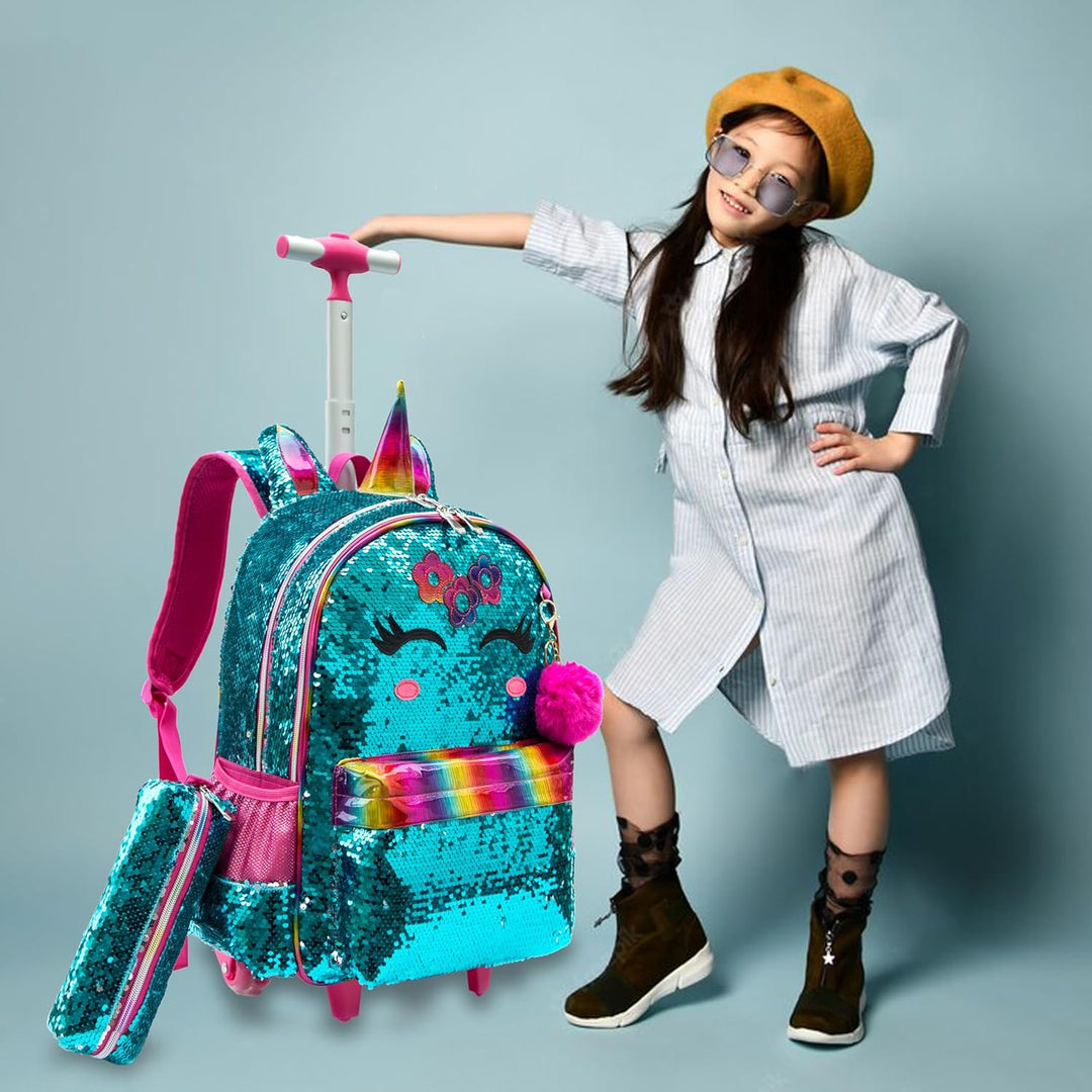 Rucksack Mädchen Schulranzen Trolley Schulrucksack Mädchen Teenager 3PCS Kinder Schultrolley Geeigne