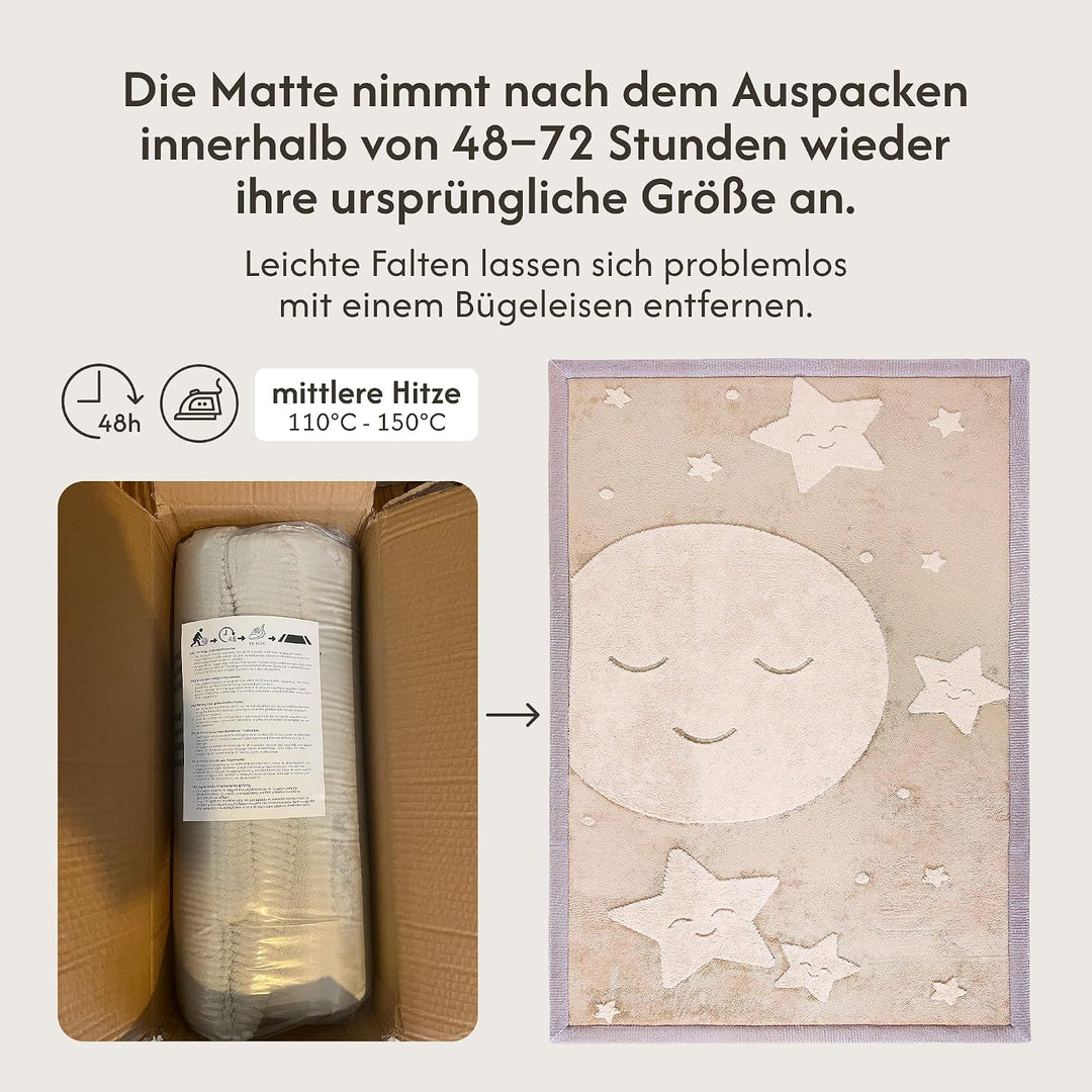 Wolkenweiche Spielmatte Baby 280x200x2,5cm, mond&amp;Sterne, Tatami Matte | Coral Velvet Hochdichter Sch