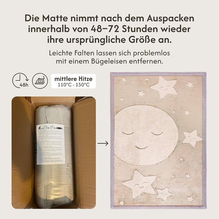 Wolkenweiche Spielmatte Baby 280x200x2,5cm, mond&amp;Sterne, Tatami Matte | Coral Velvet Hochdichter Sch