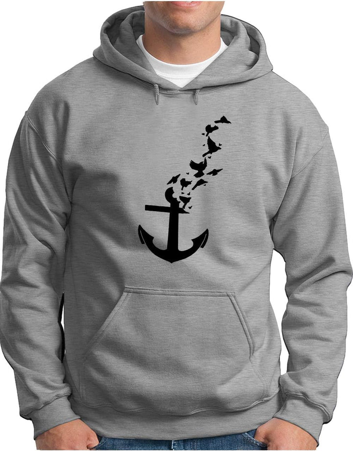 OM3® Birds Anchor Hoodie | Herren | Anker Nautical Seagull Sailor | Kapuzen-Pullover Grau Meliert, X