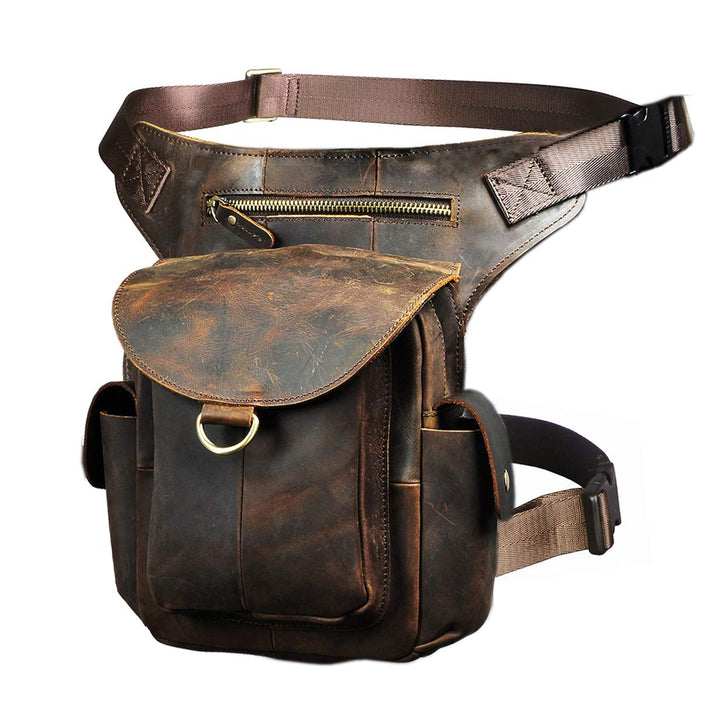 Le'aokuu Herren Echtes Leder Tasche Schultertasche Gürteltasche Beinbeutel Beintasche Hüfttasche Dro