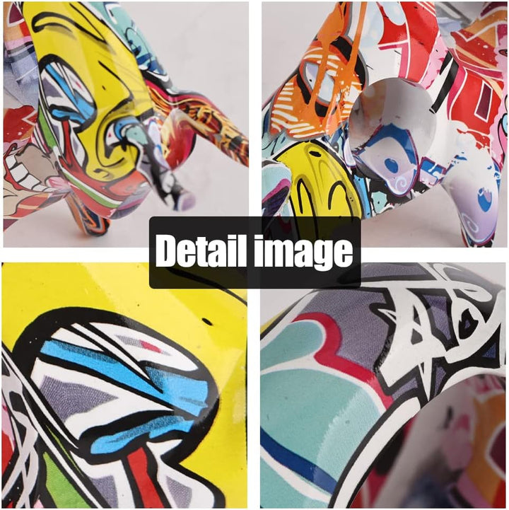 Graffiti-Bullen-Statue aus Kunstharz, Vollfarbige Stierfigur, Originalität, abstrakte Stier-Skulptur