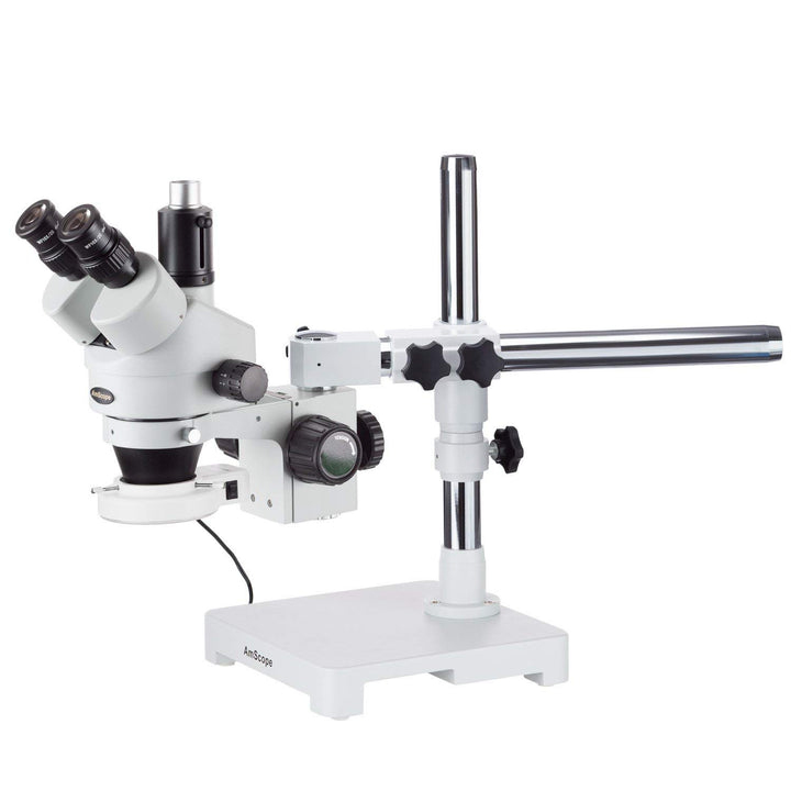 AmScope SM-3TY-54S Boom Ständer Trinokulares Zoom Stereomikroskop mit 54 LED-Licht, 7X-90X, Weiss