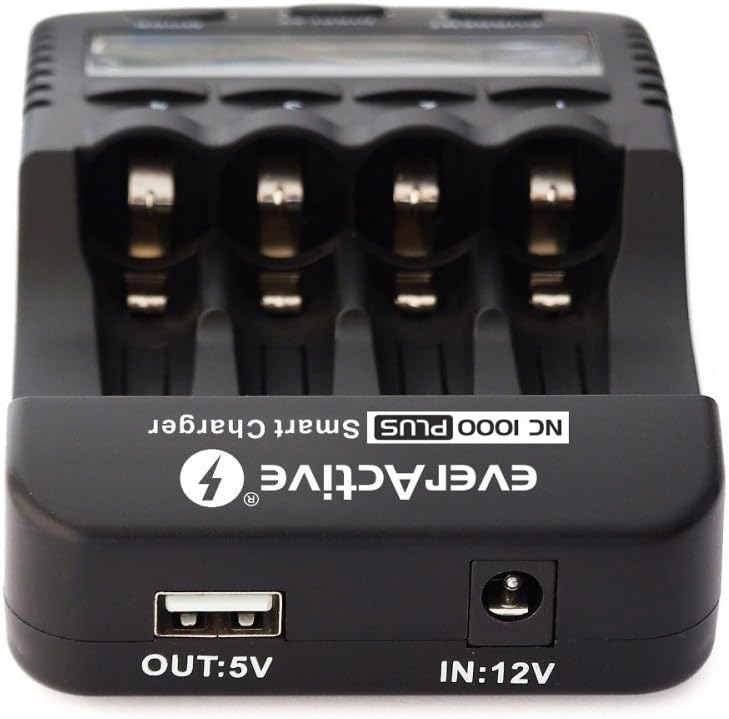 everActive Ladegerät für 4 Akkus AAA AA, professionell und schnell, LCD Anzeige, Kapazitätstest, KFZ