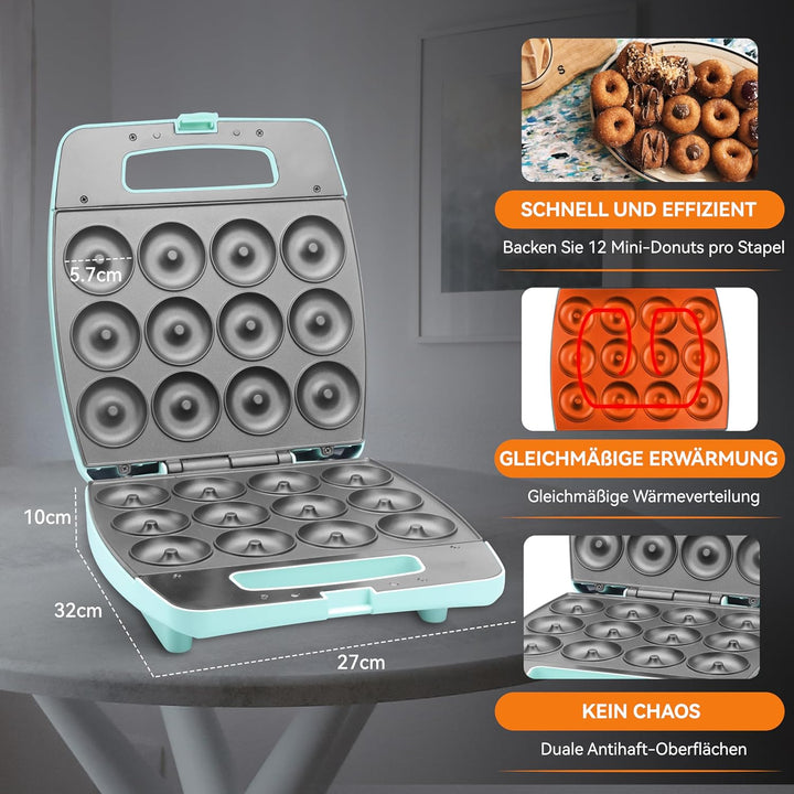 Baker's Friend Mini Donut Maker, Donutmaker, Donuts Backform, backt 12 Mini-Donuts, perfekt für Früh