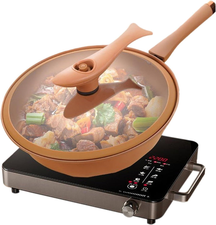Keramik-Wok mit Deckel Multifunktionaler Tontopf mit Antihaftbeschichtung,Ton-Antihaft-Topf,Gesundhe