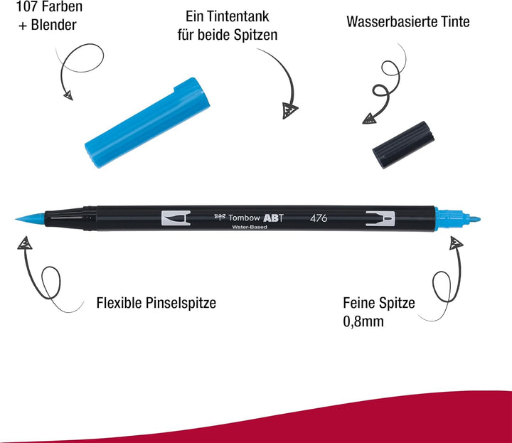 Tombow Fasermaler Dual Brush Pen mit zwei Spitzen 12er Set, primärfarben Single, Single