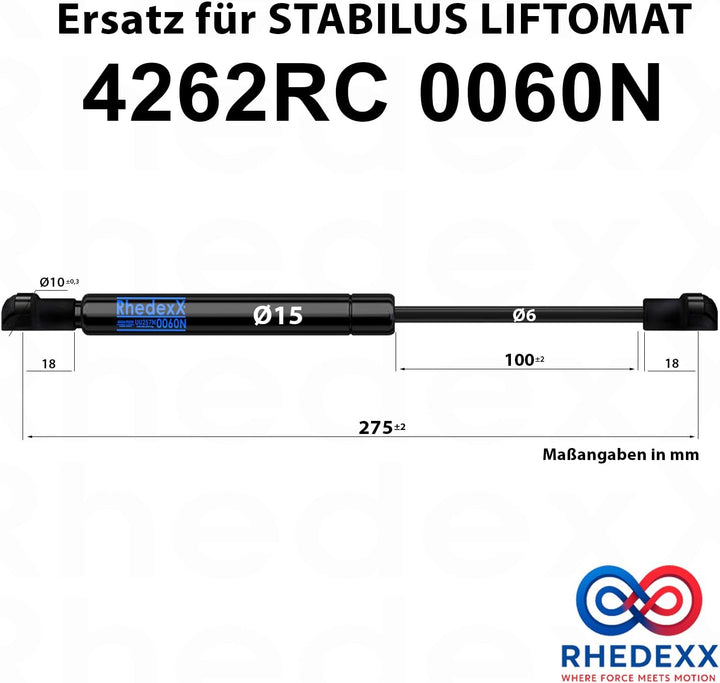 Gasdruckfeder Ersatz für Stabilus Lift-O-Mat 4262RC 0060N RhedexX® Gasdruckdämpfer mit M6 Kugelpfann