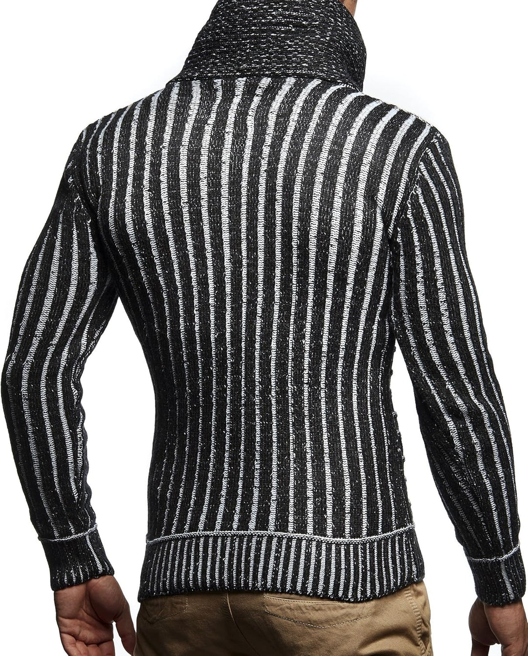 Leif Nelson Herren Strick-Pullover Schalkragen Slim Fit Winter Sommer Moderner Männer schwarzer Pull