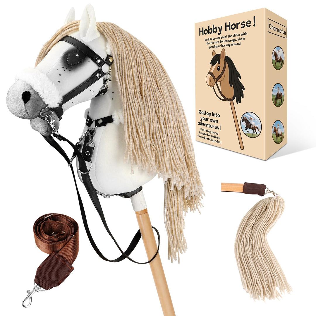 Hobby Horse, A3 Kopfgrösse Steckenpferd Kinder, Hobby Horsing mit Weichem Plüschhalfter, Fliessendem